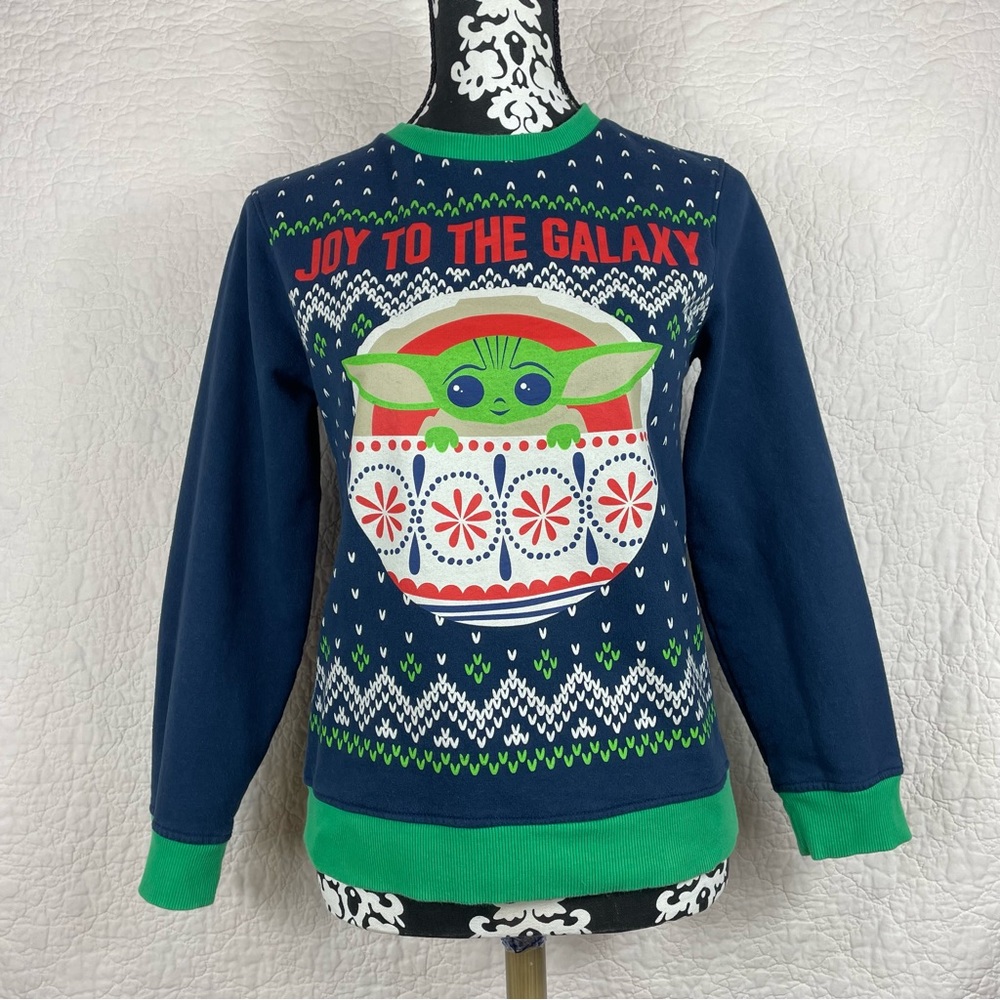 🔥Star Wars Baby Yoda Sweater Joy To The Galaxy Ugly Sweater Blue Size L